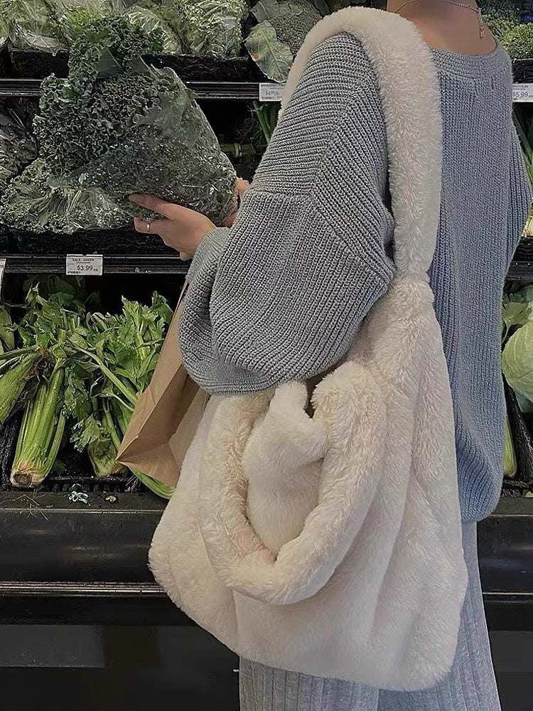 Sac fourre-tout en peluche pour femme,