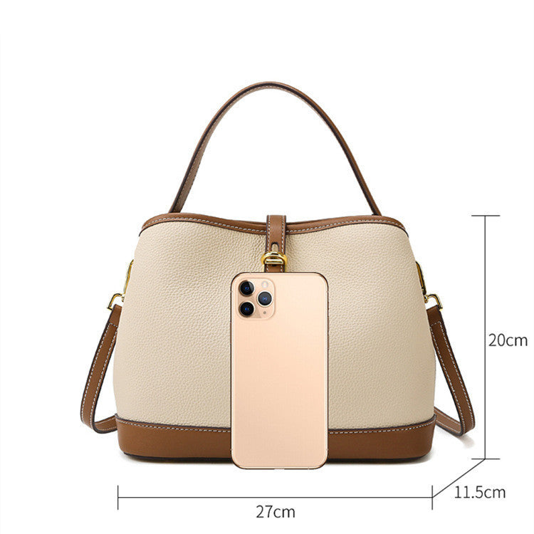Sac messager à épaule unique motif litchi grande capacité couleur contraste