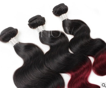 Perruques de Brésil cheveux rideau vin rouge deux-couleur corps vague