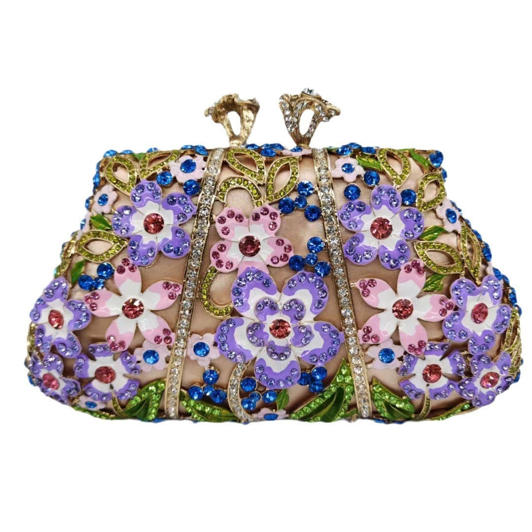 Sac de soirée dégoulinant huile diamant couleur émail fleur embrayage