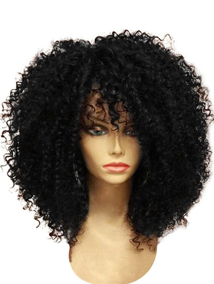 Perruque Afro-noir volume gonflé explosion couleur unie